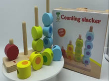 Load and play video in Gallery viewer, Counting Stacker Wooden Toy Tower shapes Learn to Count Stacker-multi coloured.
