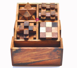 STEM brain teaser puzzle set, 4 wooden mechanical puzzles, the perfect gift for kids and adults who love solving puzzles