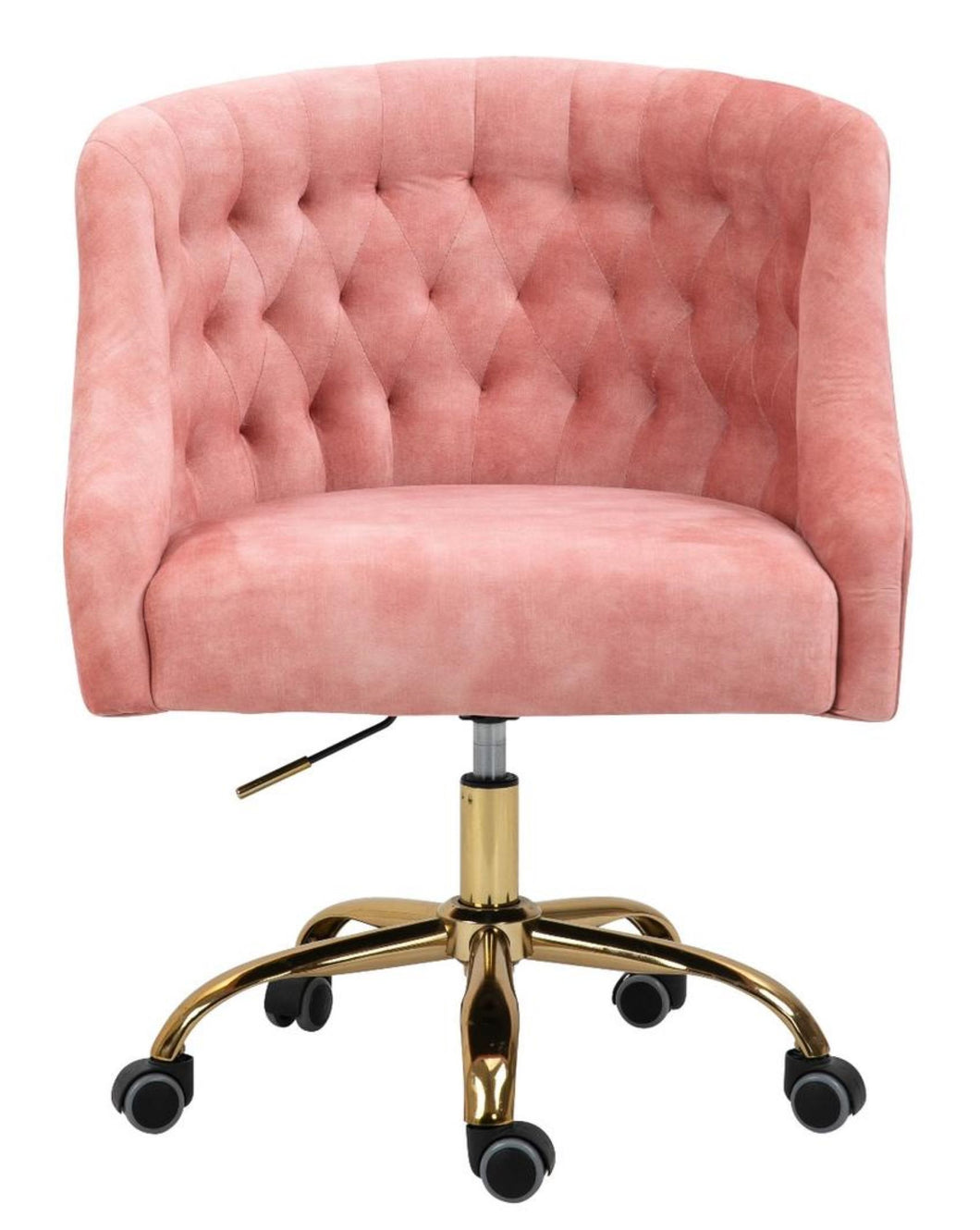 Velvet Upholstered Tufted Office Chair Gold Base-Pink
