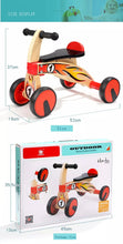 Load image into Gallery viewer, Ride on four wheeled wooden push bike on rubber wheels for toddlers.
