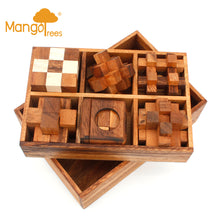 Load image into Gallery viewer, 6 unique hand made wooden Puzzles in a Deluxe Gift Box Set-for kids or adults.
