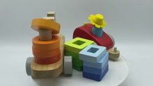 Load and play video in Gallery viewer, Kids wooden tractor toy with stacking shapes
