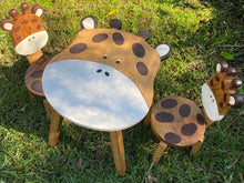 Load image into Gallery viewer, Kids Wooden Table + 2 Chairs Set Giraffe Design Carved Timber Children Furniture
