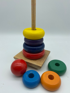 Wooden Toy Rainbow Tower shapes Stacker-multi colour