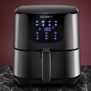 Devanti Air Fryer 7L LCD Fryers Oven Airfryer Kitchen Healthy Cooker Stainless Steel