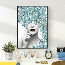 Load image into Gallery viewer, Wall art canvas framed print Woman with Butterflys  90 x 60cm.
