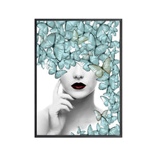 Load image into Gallery viewer, Wall art canvas framed print Woman with Butterflys  90 x 60cm.
