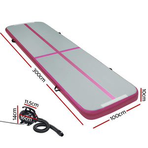 Everfit GoFun 3X1M Inflatable Air Track Mat with Pump Tumbling Gymnastics Pink