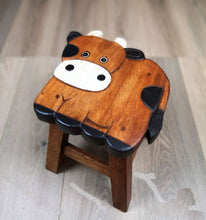 Load image into Gallery viewer, Kids Wooden LION Table + 2 animal stools complete set -hand carved Timber Children Furniture.
