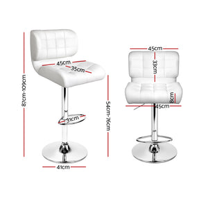 Artiss Set of 2 PU Leather Gas Lift Bar Stools - White and Chrome