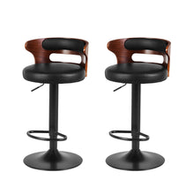 Load image into Gallery viewer, Set of 2 Bar Stools Kitchen Wooden Gas Lift Leather Stool Metal Black Barstools
