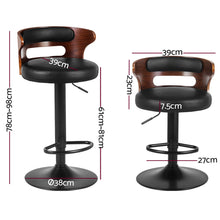 Load image into Gallery viewer, Set of 2 Bar Stools Kitchen Wooden Gas Lift Leather Stool Metal Black Barstools
