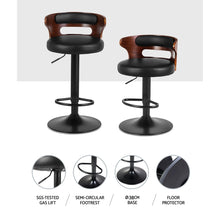 Load image into Gallery viewer, Set of 2 Bar Stools Kitchen Wooden Gas Lift Leather Stool Metal Black Barstools
