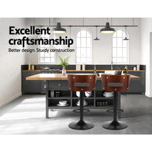 Load image into Gallery viewer, Set of 2 Bar Stools Kitchen Wooden Gas Lift Leather Stool Metal Black Barstools

