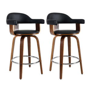 Artiss Set of 2 Bar Stools PU Leather Wooden Swivel - Wood, Chrome and Black