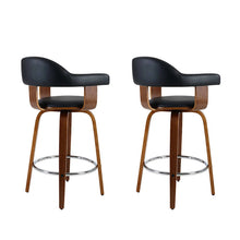 Load image into Gallery viewer, Artiss Set of 2 Bar Stools PU Leather Wooden Swivel - Wood, Chrome and Black
