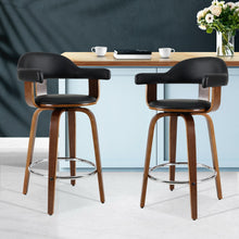 Load image into Gallery viewer, Artiss Set of 2 Bar Stools PU Leather Wooden Swivel - Wood, Chrome and Black
