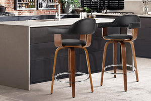 Artiss Set of 2 Bar Stools PU Leather Wooden Swivel - Wood, Chrome and Black