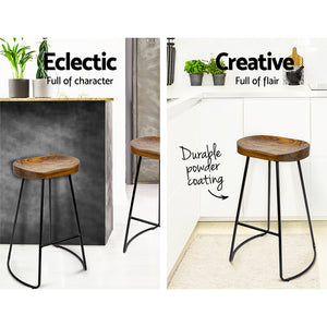 Artiss Set of 2 Backless Elm Wood Bar Stools 75cm - Black