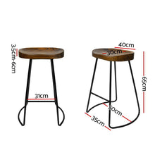 Load image into Gallery viewer, Artiss Set of 2 Elm Wood Backless Bar Stools 65cm - Black and Dark Natural
