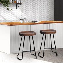 Load image into Gallery viewer, Artiss Set of 2 Elm Wood Backless Bar Stools 65cm - Black and Dark Natural
