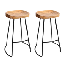 Load image into Gallery viewer, Artiss Set of 2 Elm Wood Backless Bar Stools 75cm - Black and Light Natural
