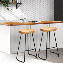 Load image into Gallery viewer, Artiss Set of 2 Elm Wood Backless Bar Stools 75cm - Black and Light Natural
