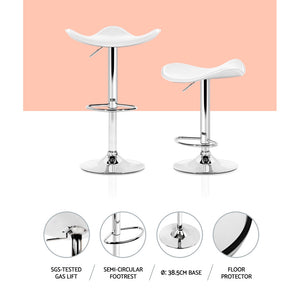 Artiss Set of 2 Gas Lift Bar Stools PU Leather - White and Chrome