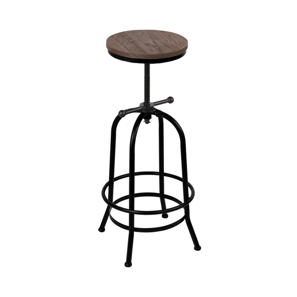 Artiss Bar Stool Industrial Round Seat Wood Metal - Black and Brown