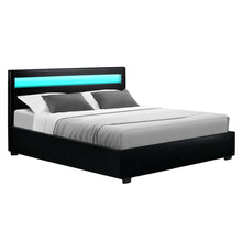 Load image into Gallery viewer, Artiss Cole LED Bed Frame PU Leather Gas Lift Storage - Black Queen
