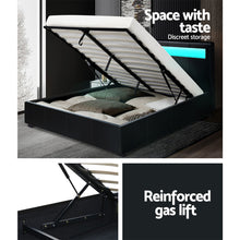 Load image into Gallery viewer, Artiss Cole LED Bed Frame PU Leather Gas Lift Storage - Black Queen
