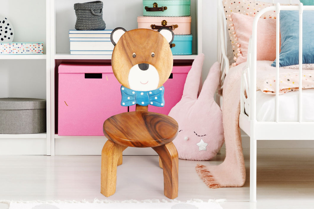 Children's Bear Wooden Chair Toddlers sitting chair with a solid backrest