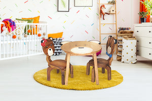 Children's furniture Set Bear Table and 2 Chairs -natural wood handmade and solid build