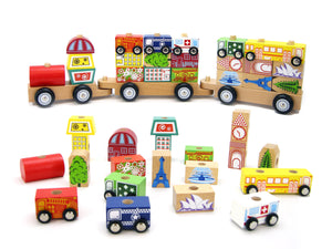 Wooden Block Puzzle Shapes Stacking Train-21 pieces.