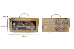 Car Carrier toy truck with movable tray and 3 wooden cars-Age: 18 M+