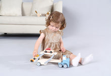 Load image into Gallery viewer, Car Carrier toy truck with movable tray and 3 wooden cars-Age: 18 M+
