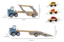 Load image into Gallery viewer, Car Carrier toy truck with movable tray and 3 wooden cars-Age: 18 M+
