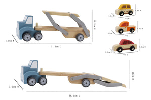 Car Carrier toy truck with movable tray and 3 wooden cars-Age: 18 M+