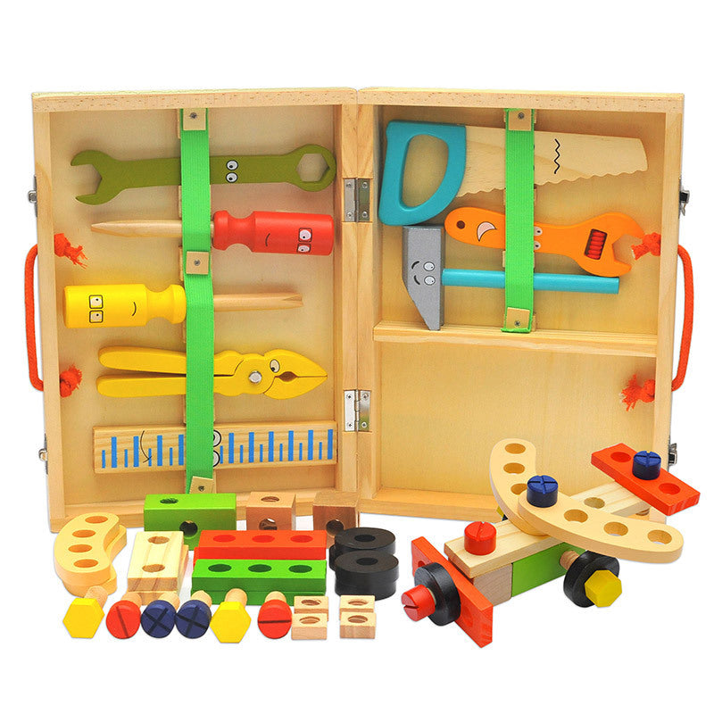Pretend play tool set Wooden Toolbox Carpenter set in carry case-Beachwood.