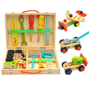 Pretend play tool set Wooden Toolbox Carpenter set in carry case-Beachwood.