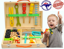 Load image into Gallery viewer, Pretend play tool set Wooden Toolbox Carpenter set in carry case-Beachwood.
