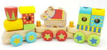 Load image into Gallery viewer, Wooden Block Puzzle Shapes Circus Elephant Stacking Train-12 shaped blocks.
