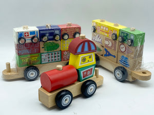 Wooden Block Puzzle Shapes Stacking Train-21 pieces.