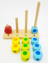 Load image into Gallery viewer, Counting Stacker Wooden Toy Tower shapes Learn to Count Stacker-multi coloured.
