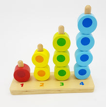 Load image into Gallery viewer, Counting Stacker Wooden Toy Tower shapes Learn to Count Stacker-multi coloured.
