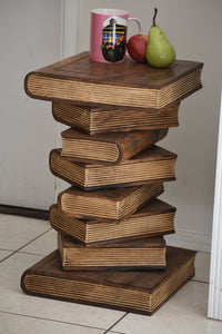 Side Table, corner Stool, Plant Stand Raintree Wood Natural Finish-Book Stack stool