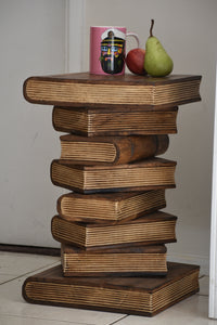 Side Table, corner Stool, Plant Stand Raintree Wood Natural Finish-Book Stack stool