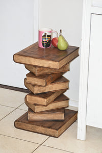 Side Table, corner Stool, Plant Stand Raintree Wood Natural Finish-Book Stack stool