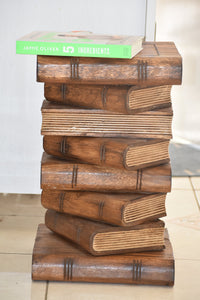 Side Table, corner Stool, Plant Stand Raintree Wood Natural Finish-Book Stack stool-Gold leaf Pages