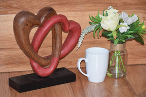 Heart Love Wood Carving Wood Sculpture Acacia Wooden Statue Heart in red 26cm